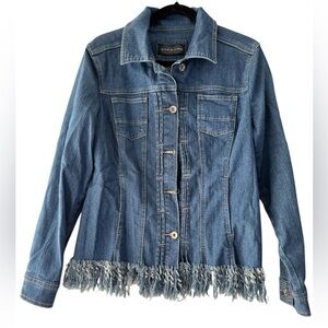 Live a Little Blue Denim Fringed Hem Jean Jacket Size Small